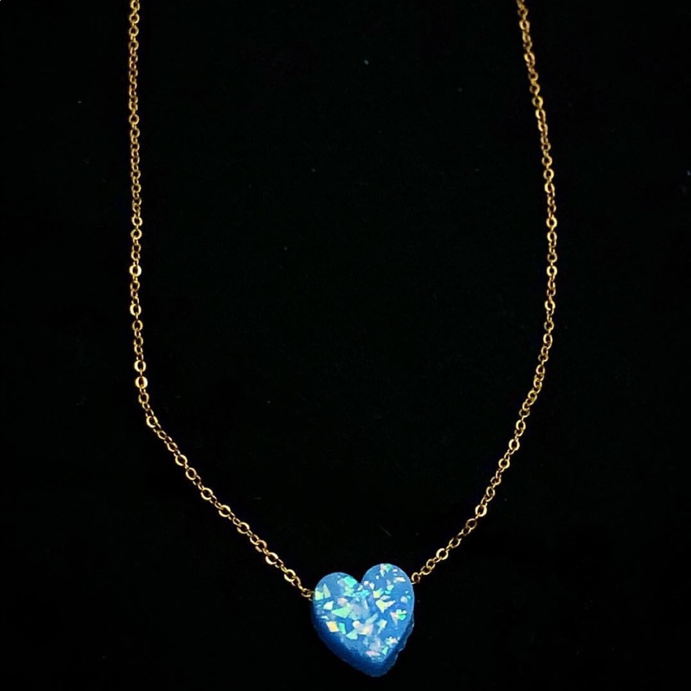 Baby Blue Sparkle Heart w/ gold chain